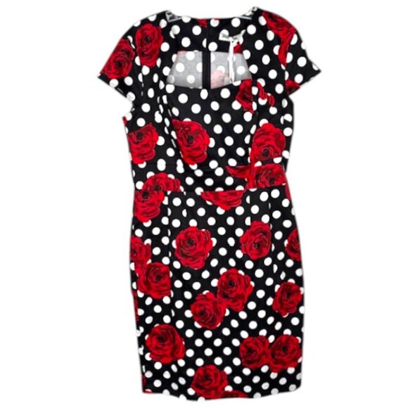 Grace Karin 1950s Polka Dot Roses Cotton Cap Sleeved Dress - Red/Black/White - L - Picture 2 of 10